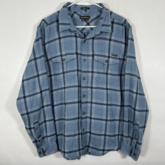 Eddie Bauer Classic Fit Button Up Flannel Shirt Mens Size Large Blue Plaid LS - Picture 1 of 13